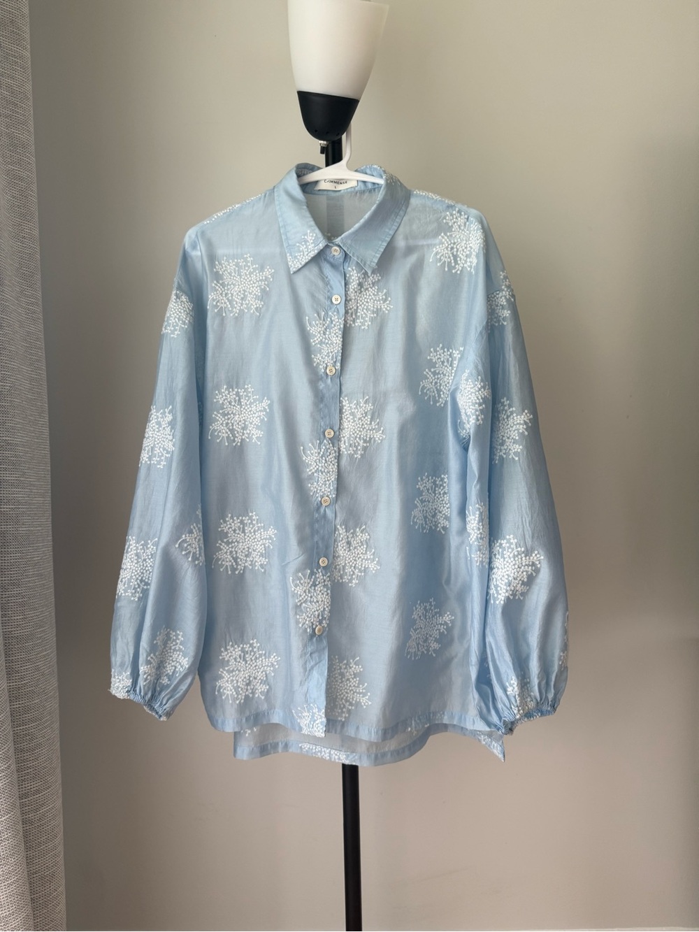 Commense Light Blue Button-Down Shirt with White Embroidery